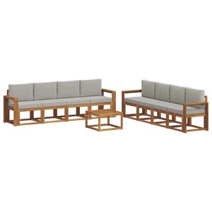 vidaXL Buiten bankenset met kussen 9 pcs Natuurlijk en Lichtgrijs