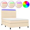 vidaXL Boxspring met matras en LED stof cr&egrave;mekleurig 140x200 cm