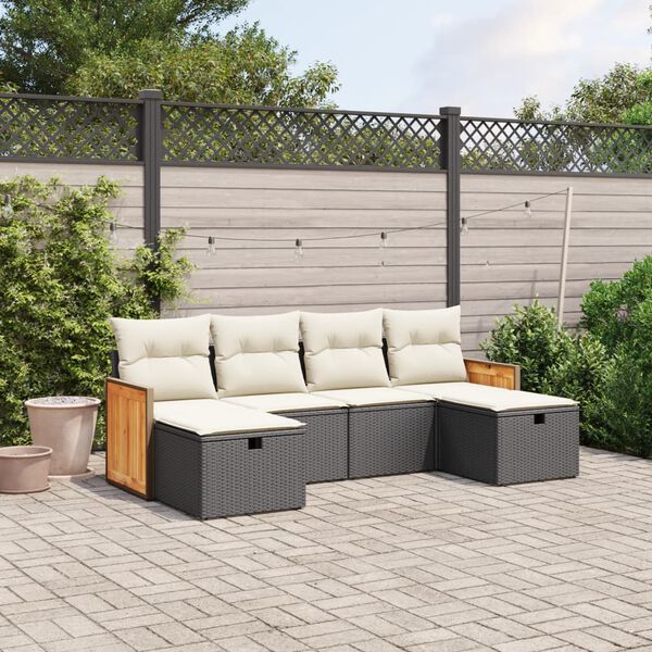 vidaXL 6-delige Loungeset met kussens poly rattan zwart