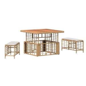 vidaXL Tuin eettafelset 3 pcs Natuur en Wit Poly Riet en Acaciahout