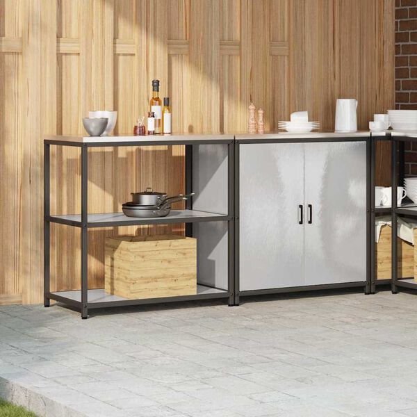 vidaXL Keukenopslag set met plank met opslag 2 pcs Zilver Staal