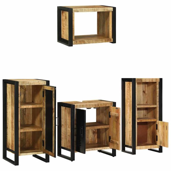 vidaXL Badkamermeubelset met plank 4 pcs Bruin Massief Mango Hout
