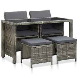 vidaXL 5-delige Tuinset met kussens poly rattan grijs