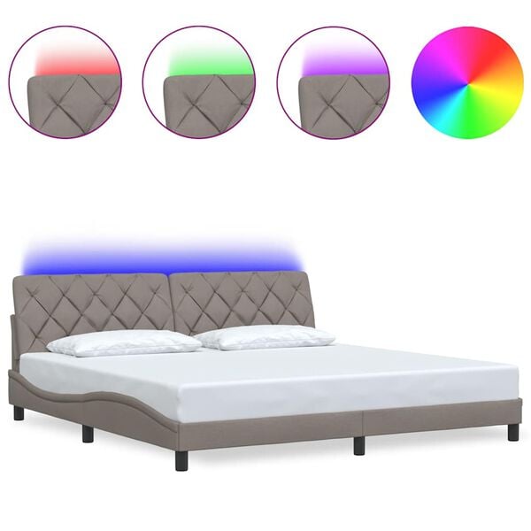 vidaXL Bedframe met LED zonder matras 200x200 cm stof taupe