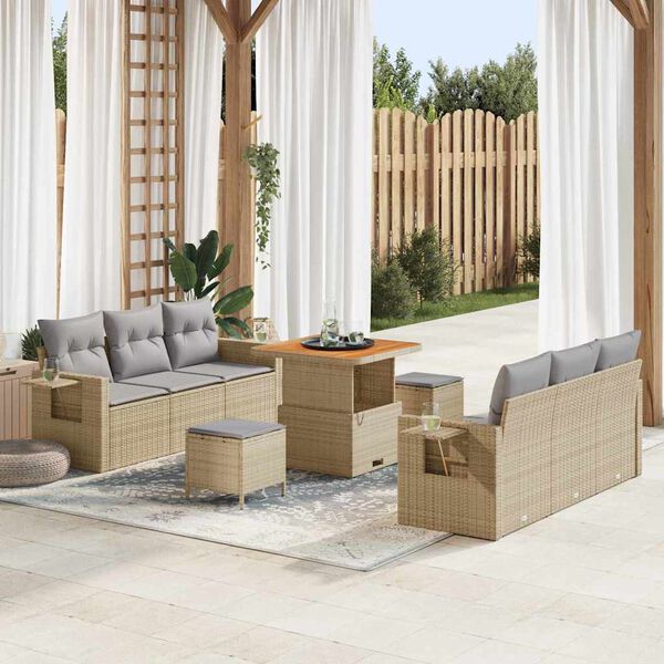 vidaXL Tuin Sofa Set met kussen 9 pcs Beige poly rattan