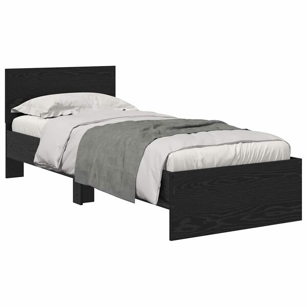 vidaXL Bedframe met hoofdeinde Zwart Eiken 75 x 190 cm Bewerkt hout