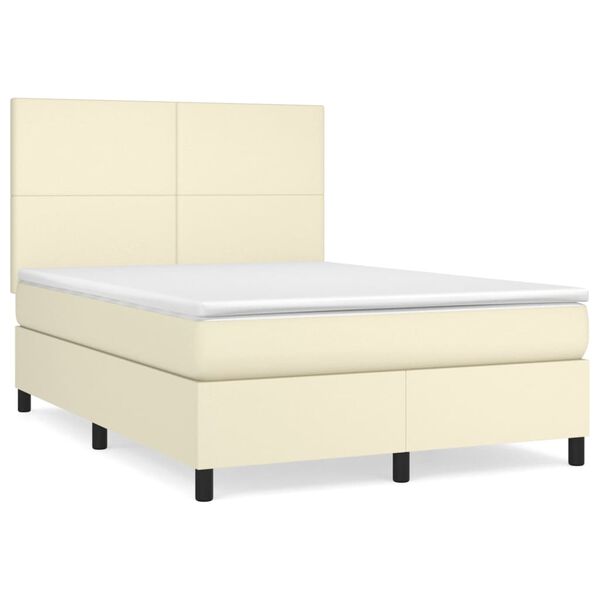 vidaXL Boxspring met matras kunstleer cr&egrave;mekleurig 140x200 cm