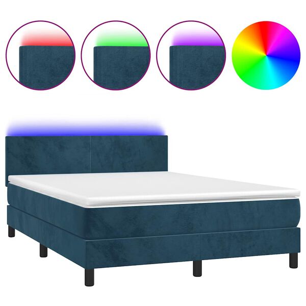 vidaXL Boxspring met matras en LED fluweel donkerblauw 140x200 cm