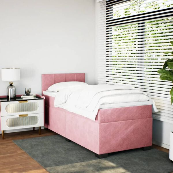vidaXL Boxspring met matras fluweel roze 80x200 cm