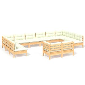 vidaXL 12-delige Loungeset met cr&egrave;mekleurige kussens grenenhout