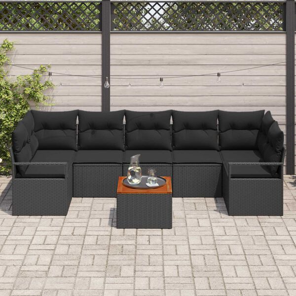 vidaXL Tuinbankenset met opslag 8 pcs Zwart poly rattan