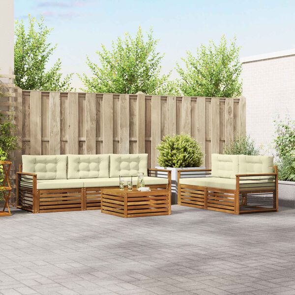 vidaXL Buiten bankenset met kussen 6 pcs Natuurlijk en Cr&egrave;me