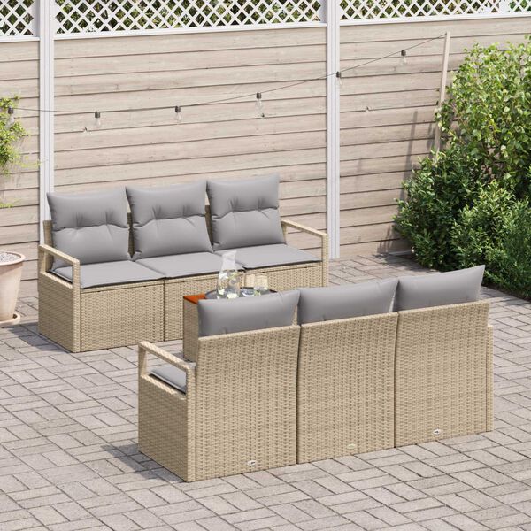 vidaXL Tuinbankenset met opslag 7 pcs Beige en Licht Grijs poly rattan