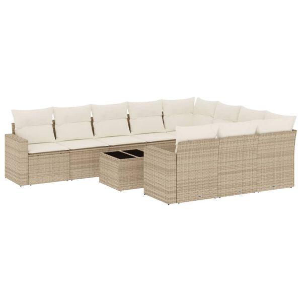 vidaXL 11-delige Tuinset met kussens poly rattan beige