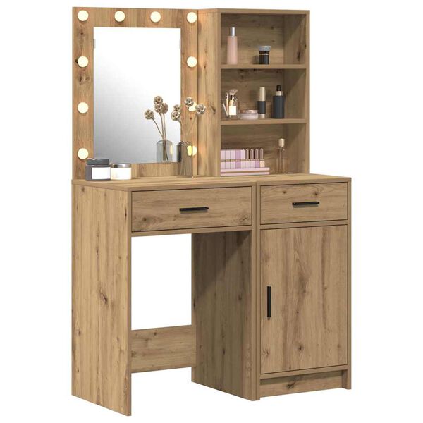 vidaXL Make-up tafel set met LED 2 pcs Artisan Eiken Bewerkt hout