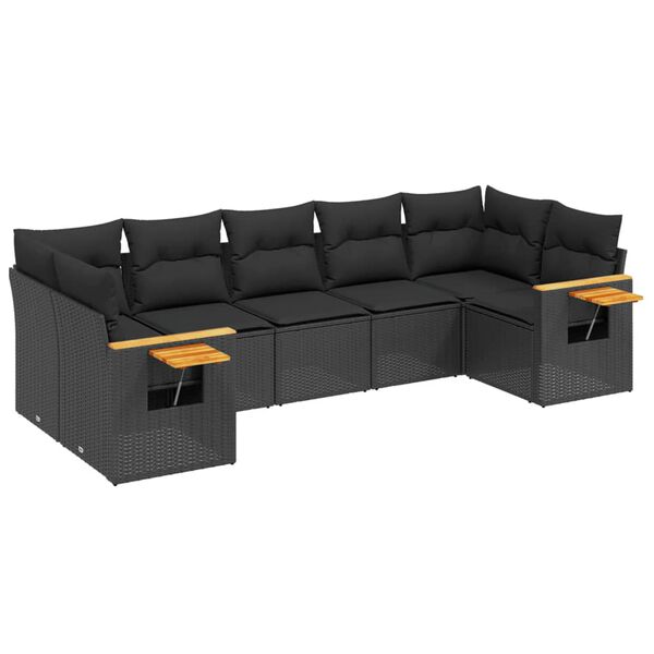 vidaXL 7-delige Loungeset met kussens poly rattan zwart
