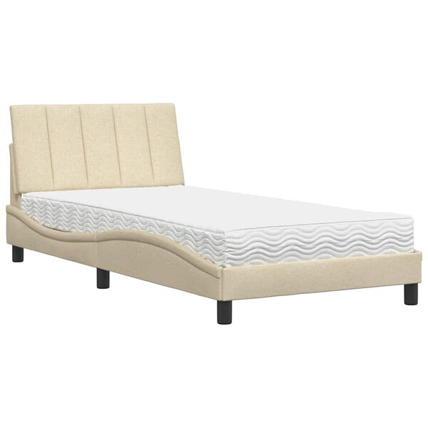 vidaXL Bed met matras "Hanko" stof cr&egrave;mekleurig 100x200 cm