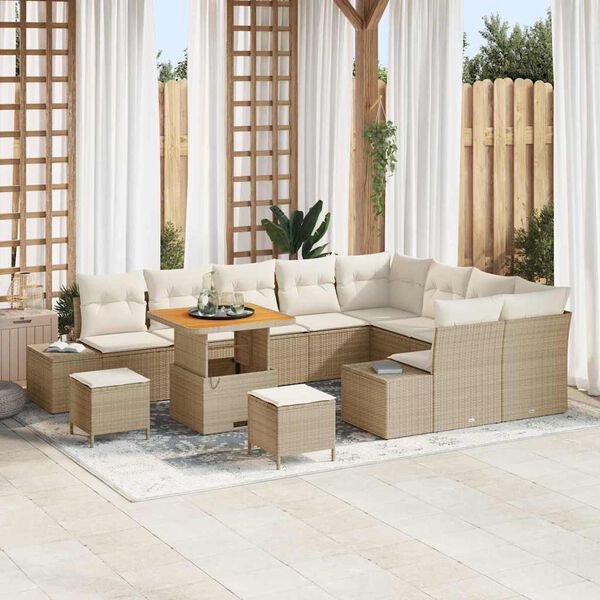 vidaXL Tuinbankenset met kussen 12 pcs Beige poly rattan