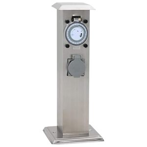 Buitenstopcontact op zuil met tijdschakelaar (roestvrij staal)