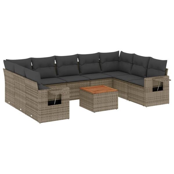 vidaXL 10-delige Loungeset met kussens poly rattan grijs