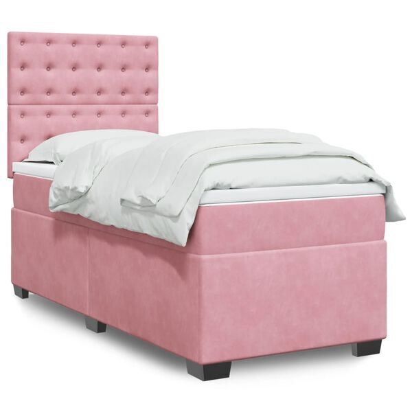 vidaXL Boxspring met matras fluweel roze 90x190 cm