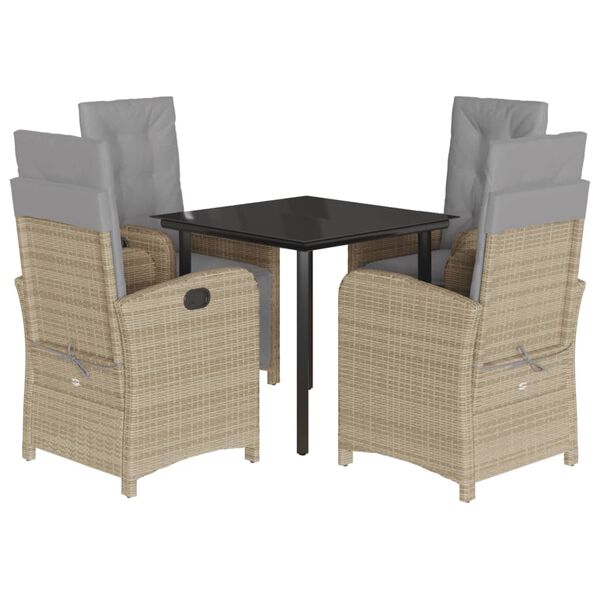 vidaXL 5-delige Tuinset met kussens poly rattan gemengd beige