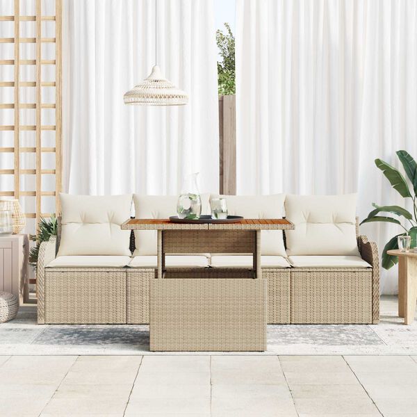 vidaXL Tuinbankenset met opslag 5 pcs Beige poly rattan