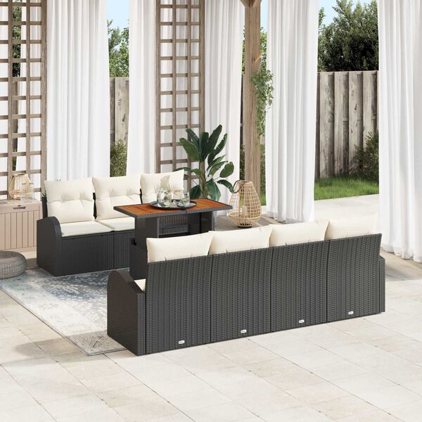 vidaXL Tuin Sofa Set met opslag 8 pcs Zwart Poly riet