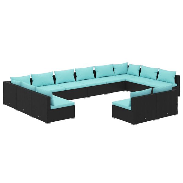 vidaXL 12-delige Loungeset met kussens poly rattan zwart