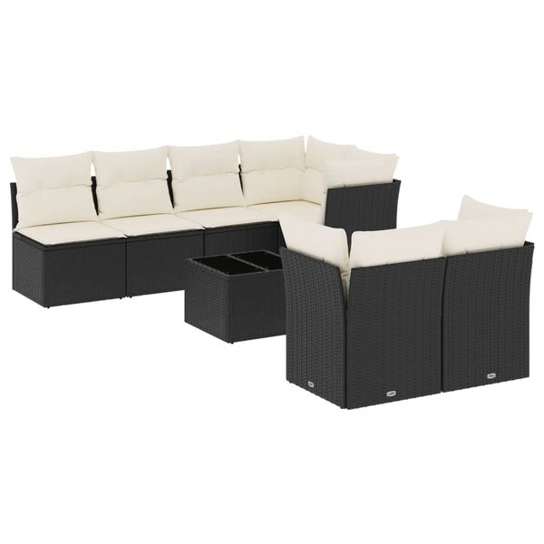 vidaXL 8-delige Loungeset met kussens poly rattan zwart
