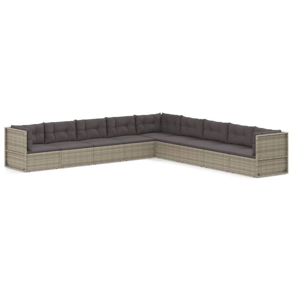 vidaXL 9-delige Loungeset met kussens poly rattan grijs