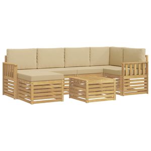 vidaXL Buiten bankenset 7 st 5-zits Wit en Beige Polyester