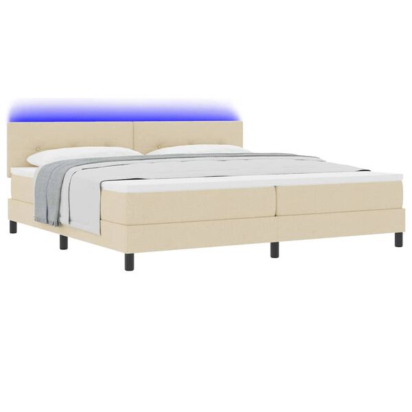 vidaXL Boxspring bed met matras met LED Cr&egrave;me 200 x 200 cm Stof