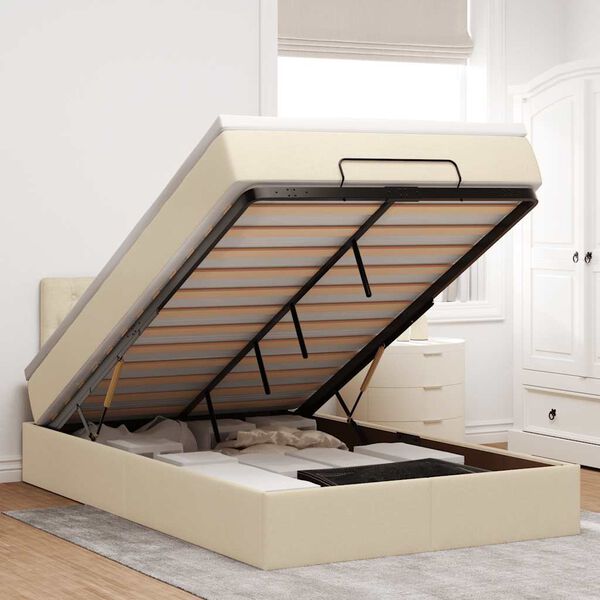 vidaXL Ottoman bed met matras 120x190cm stof cr&egrave;mekleurig