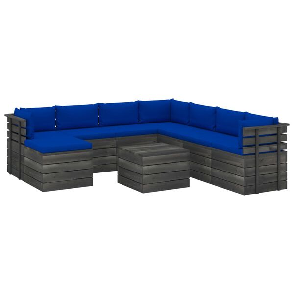 vidaXL 9-delige Loungeset pallet met kussens massief grenenhout
