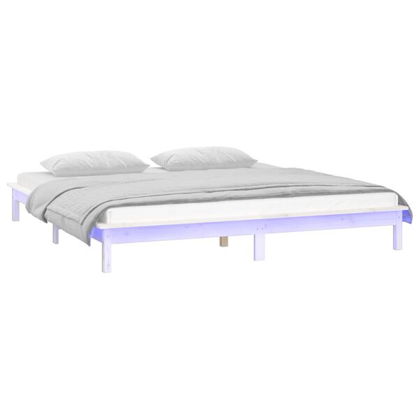 vidaXL Bedframe LED massief hout wit 120x190 cm
