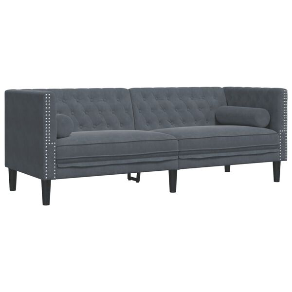 vidaXL 3-delige Loungeset Chesterfield en bolsters fluweel donkergrijs