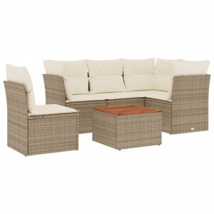 vidaXL 6-delige Loungeset met kussens poly rattan beige