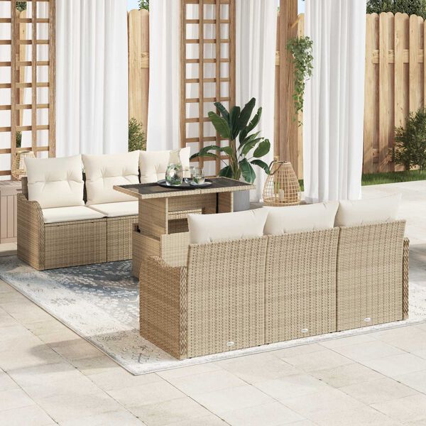 vidaXL Tuin Sofa Set met kussen 7 pcs Beige Poly riet