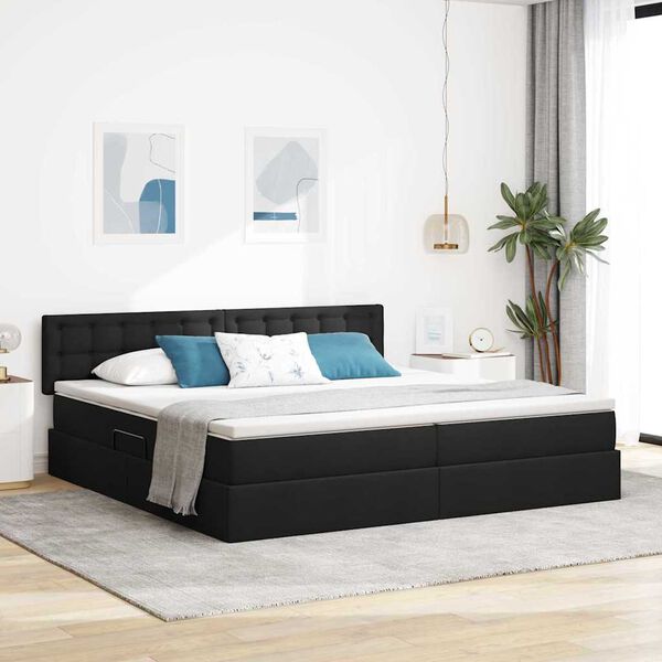vidaXL Opbergbed met matras met matras Zwart 200 x 200 cm Bewerkt hout