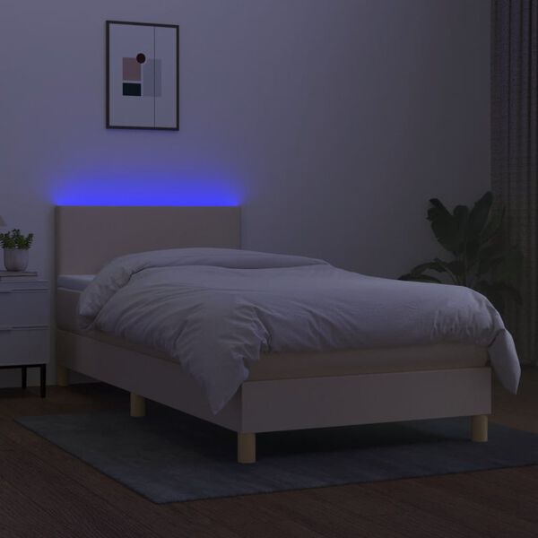 vidaXL Boxspring met matras en LED stof cr&egrave;mekleurig 80x200 cm