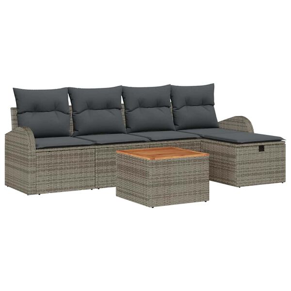 vidaXL Tuin Sofa Set met kussen met opslag 6 pcs Grijs Poly riet