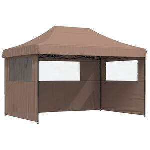 vidaXL Partytent inklapbaar pop-up met 3 zijwanden bruin