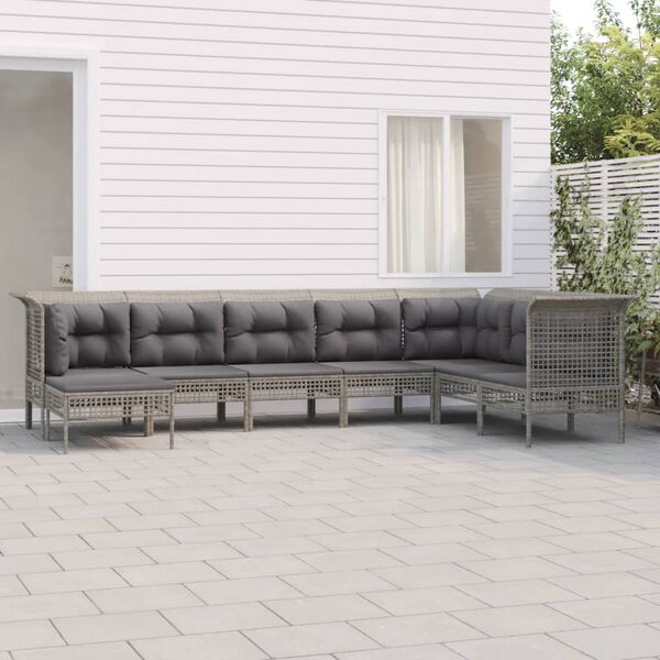vidaXL 8-delige Loungeset met kussens poly rattan grijs