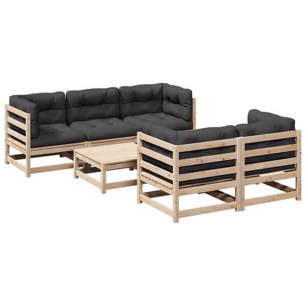 vidaXL 6-delige Loungeset met kussens massief grenenhout