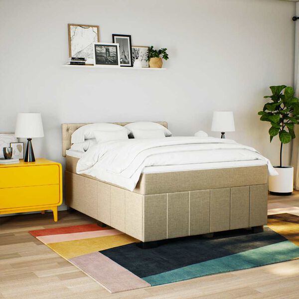 vidaXL Boxspring met matras stof cr&egrave;mekleurig 140x190 cm