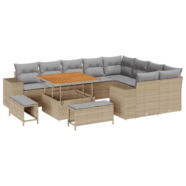vidaXL Tuin Sofa Set met kussen 12 pcs Beige poly rattan