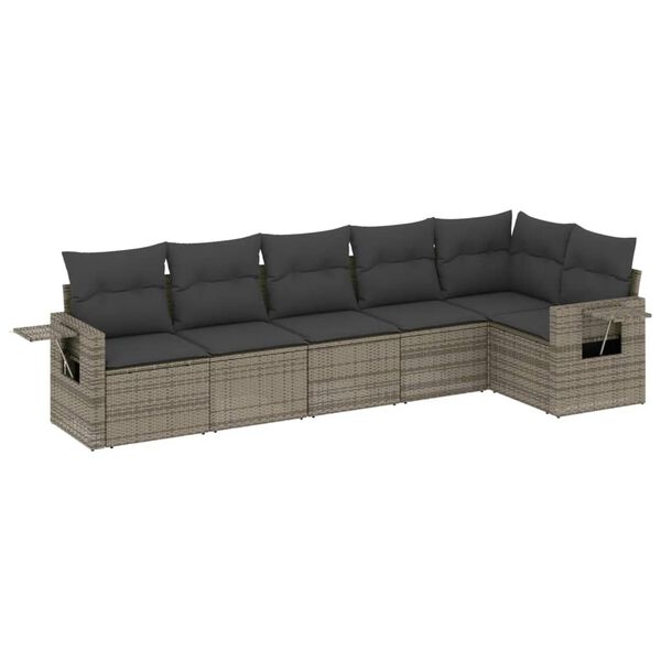vidaXL 6-delige Loungeset met kussens poly rattan grijs