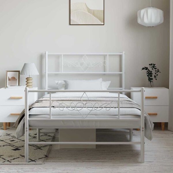 vidaXL Bedframe met hoofd- en voeteneinde metaal wit 100x200 cm