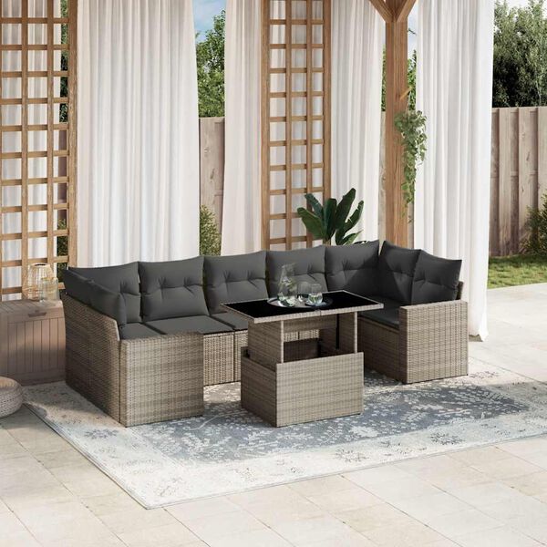 vidaXL 8-delige Loungeset met kussens poly rattan lichtgrijs